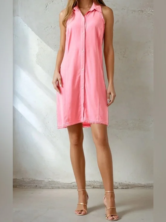Maven West Pink Fringe Button Front Dress Sleeveless M - Picture 1 of 11